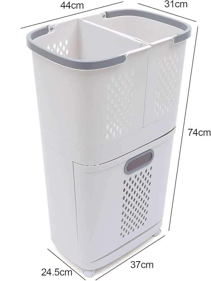 2 Layer Rolling Laundry Hamper Sorter - 4 Wheel Removable Laundry Basket Cart - Portable Multifunctional Storage Organizer - Mobile Laundry Organizer Cart for Bedroom Bathroom Closet