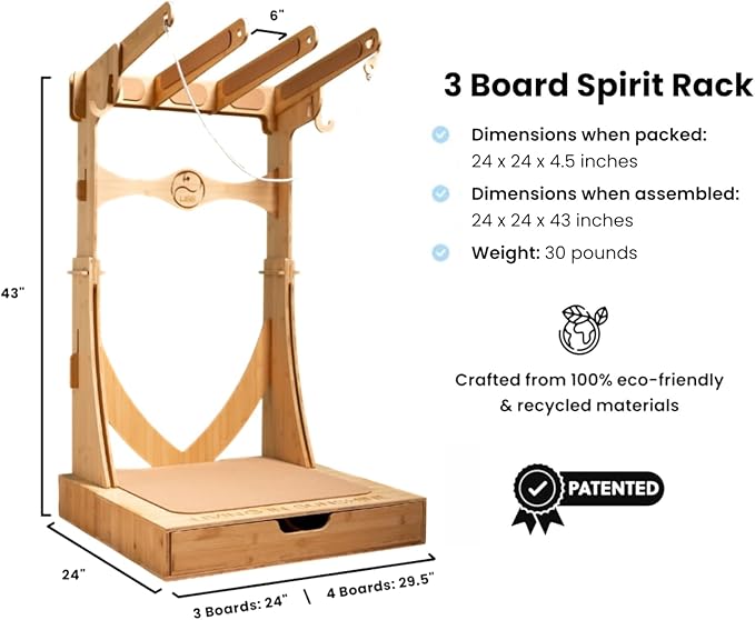 LISS Spirit Surfboard Rack Stand Holder for 3 & 4 Boards, Indoor Storage Display for Longboard, Shortboard, Snowboard, Wakeboard, Skateboard Up to 10Ft Long