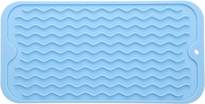 Silicone Dish Drying Mat for Multiple Usage,Easy clean,Eco-friendly,Heat-resistant Silicone Mat for Kitchen Counter or Sink,Refrigerator or Drawer Liner Light Blue S 12 inches x 6 inches