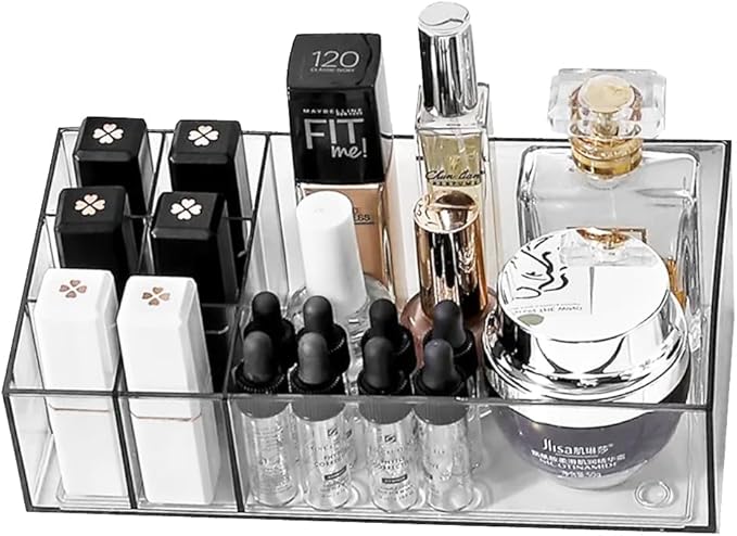 Clear Acrylic Makeup Organizer | Vanity Tray for Lipstick, Perfumes, Eyeshadow & Cosmetics