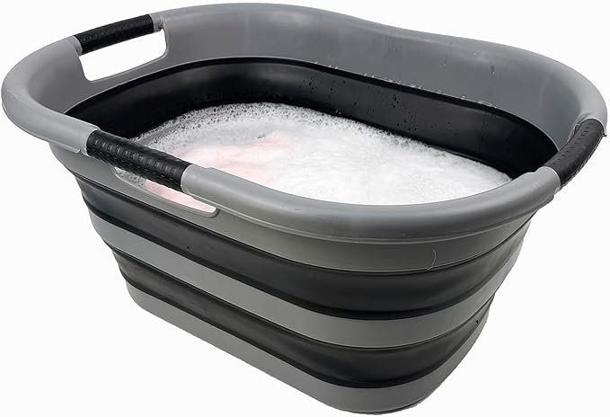 SAMMART 40L (10.5 gallon) Collapsible Plastic Laundry Basket - Space Saving Storage Container/Organizer - Portable Washing Tub - Foldable Pop Up Hamper/Basket (1, Grey/Black)