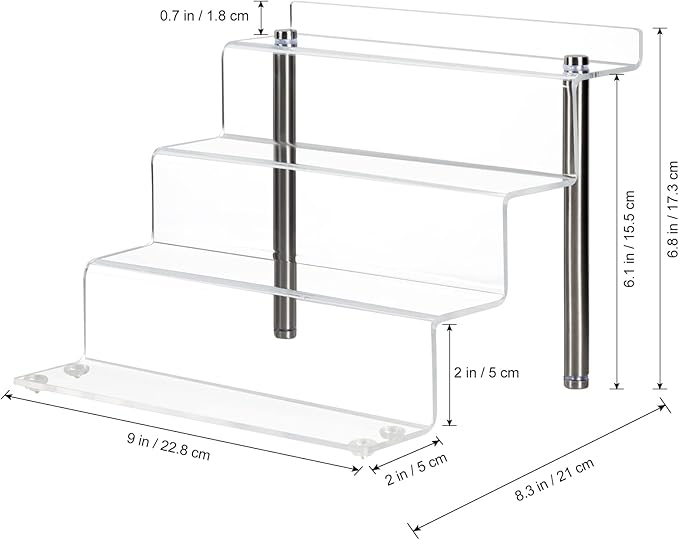 Acrylic Riser Shelf 4 Tier Clear Display Stand for Collectibles Pop Figures, Cupcakes, Perfumes, Display Risers for Decorating & Organizing - 9 x 8.3 x 6.8 in (Small, 2 Pack)