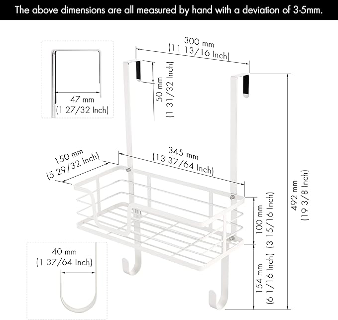 KES Ironing Board Hanger, Over The Door Ironing Board Holder, T-Leg Ironing Board Door Hanger for 1 3/4" Door, Metal Iron Holder White, HIR500B-WH