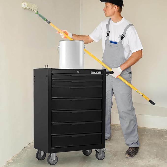 7-Drawer Rolling Tool Chest with Locking Wheels & Drawers, 13" D x 24.2" W x 34" H Mobile Tool Storage Cabinet, Heavy-Duty Garage Organizer w/Ergonomic Handle