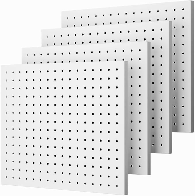 Peg Board,4 Pack Metal Peg Board Panels,White PegBoard Wall Organizer,16"x12" Small Tool Pegboard for Walls,Tools,Garage,Office,Kitchen