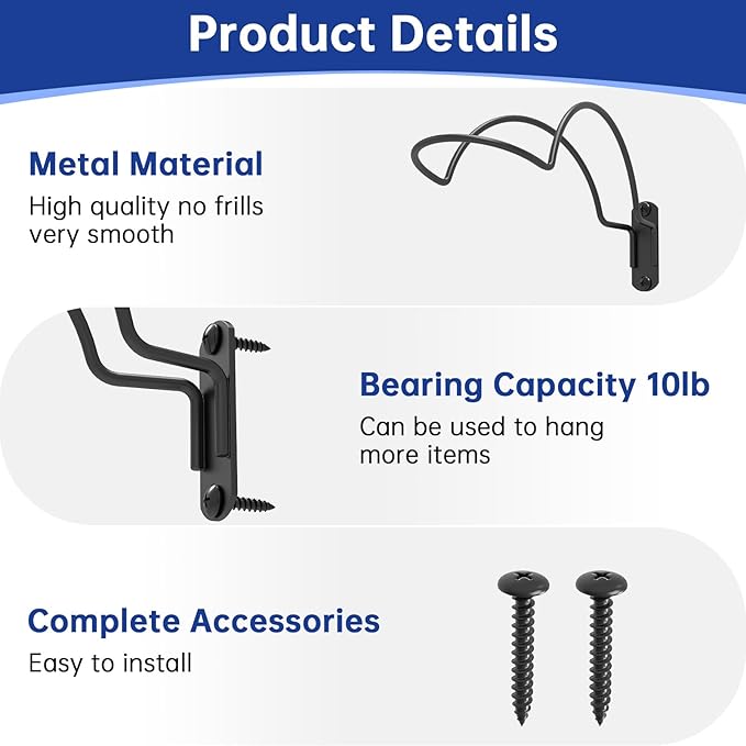 4-Pack Wall-Mounted Multi-Purpose Helmet Storage Display Rack - Durable Metal Hanger Hook for Equestrian, Motorcycle, Baseball, Hockey, Rugby & Electronic Helmets | Heavy-Duty Construction with Screws