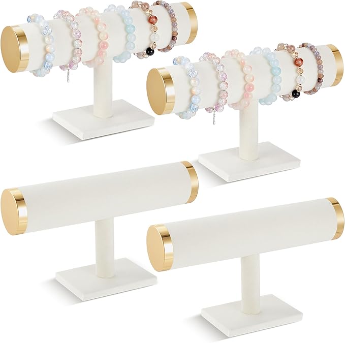 Wenqik 4 Pcs Bracelet Holder Stand Beige Velvet Bracelet Jewelry Display Holder for Vendors Scrunchies Selling Bangle Watch Hair Ties Organizer(Beige, Gold)