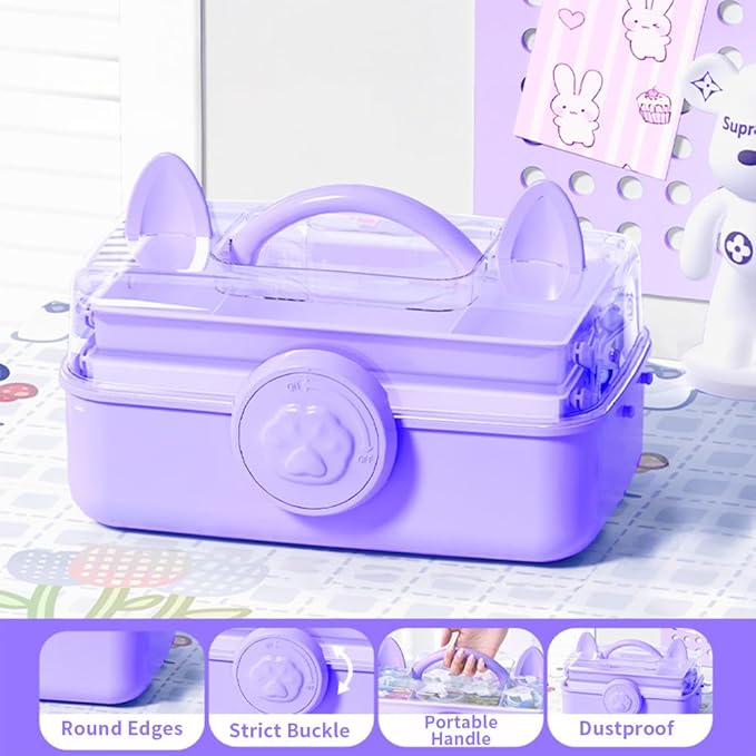 Bow Knot Hair Accessories Organizer Box - Cute Dust Proof Childrens Jewelry Storage Box, 3 Layers Plastic Storage Box for Clips, Headbands, Bands, Jewelry, etc