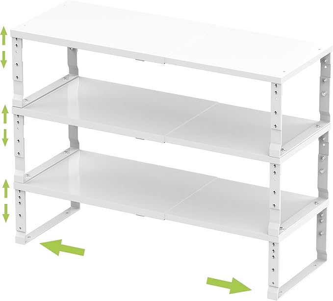 Expandable Stackable Spice Rack Organizer for Kitchen Cabinet,Adjustable Counter Shelf, countertop, Pantry,Cupboard,Bathroom,Bedroom(3Packs/White/Medium)