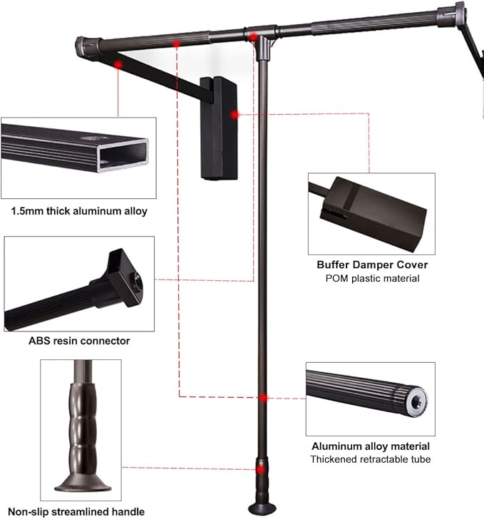Pull Down Closet Rod for Hanging Clothes, Retractable Wardrobe Hanger for Cabinet Inside Width 26"~35", Aluminium alloy Tubing with Plastic Housing, 44 lb Weight Rating