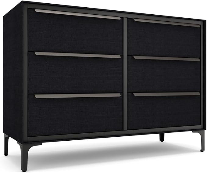 Naima Premium Fabric Dresser - Strong Metal Frame, 6 Spacious Sag-Proof Drawers with Sleek Metal Handles - Premium & Durable Storage Solution for Your Home (Black)