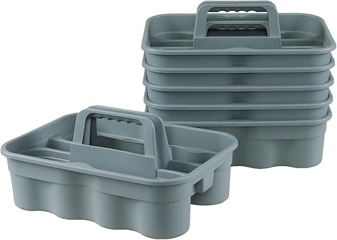 Hespama 6-Pack Cleaning Storage Caddy with Handle, Plastic Easy Carry Cleaning Caddy