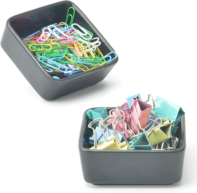 2 PCS Ceramic Paper Clip Organizer, Square Dispenser for Desk, Binder Clip Holder and Bobby Pin Holder, Compact Office Gift, Black