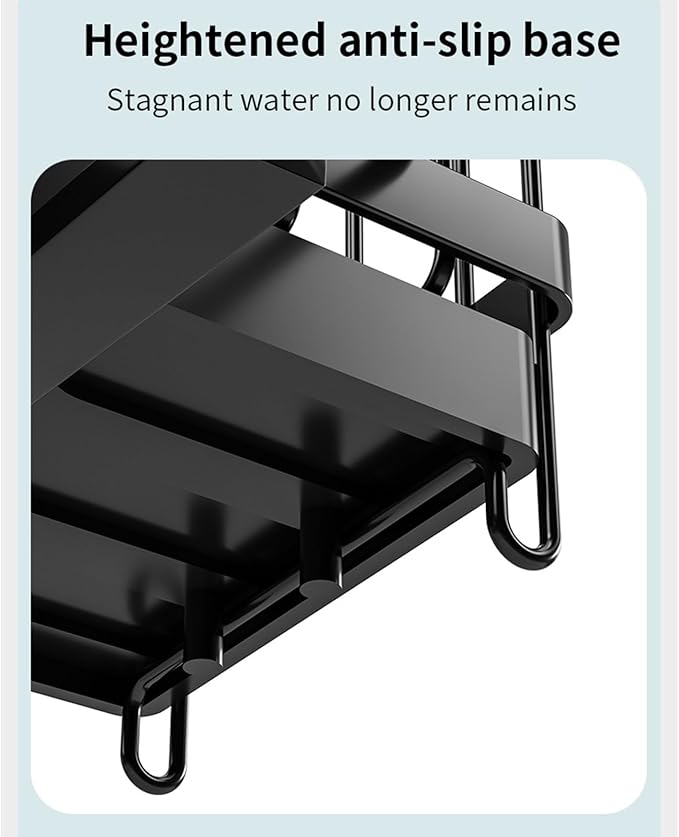 Sponge Holder for Kitchen Sink Organizer, Sink Caddy with High Brush Holder, Rustproof and Non-slip, Soap Dispenser Kitchen Organizers and Storage Essentials (Black)