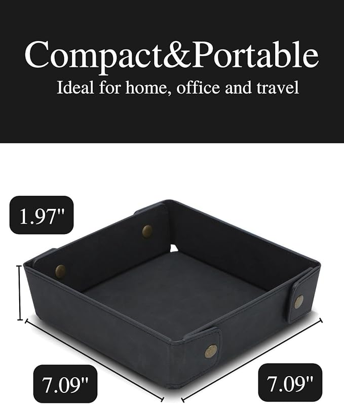 CASIRENA Father's Day Gifts Faux Leather Valet Tray Organizer for Men - Catch-All Tray for Entryway Table Key, Wallet, Watch, Coin Change, Phone, Dresser EDC Dump Jewelry, Bedside Nightstand Desk-top