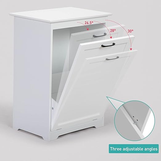 JAXPETY Tilt Out Trash Cabinet Kitchen Trash Can Holder Wood Laundry Hamper Recycling Trash Cabinet with Angle Adjustable Door, White (Single Door)
