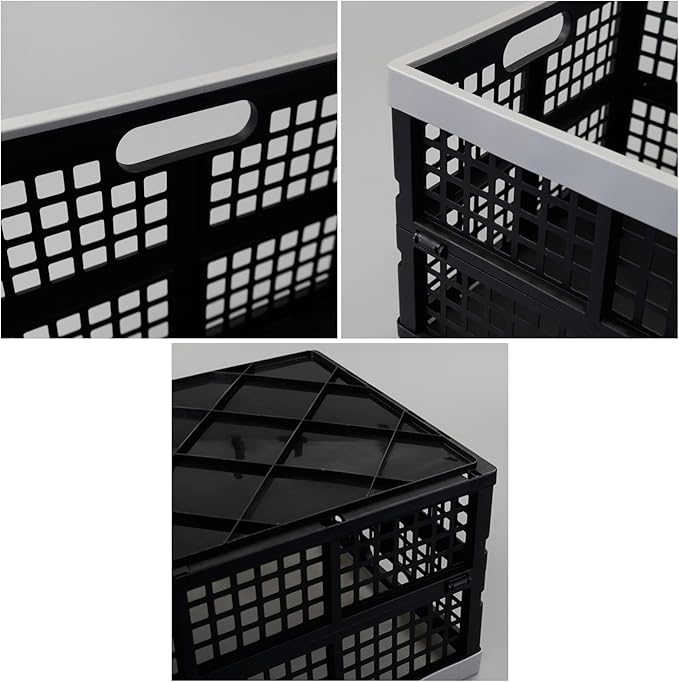 Anbers 42 L Plastic Collapsible Storage Crate, Folding Milk Crate Storage Bins, 4 Packs