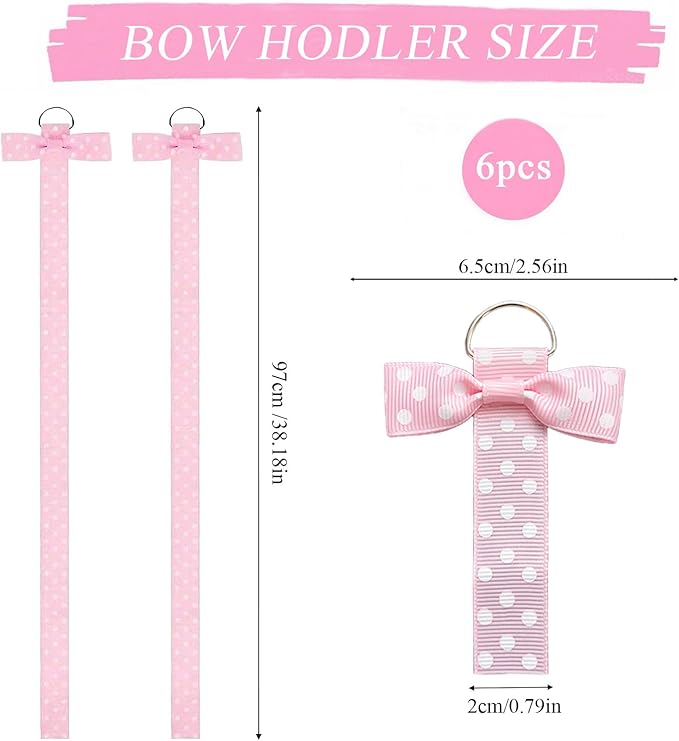 6 PCS Headband Bow Holder for Girls Hair Bows Clips Storage Bow Organizer hanger for Girls Hair Bows accessories Wall Hanging Organizer for Baby Room, Nursery Decors or Travel (Pink)