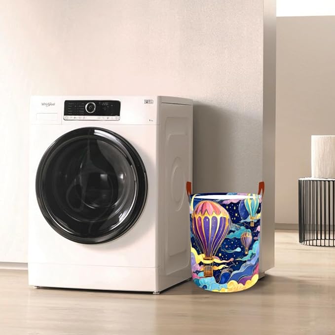 Laundry Baskets 15.7x19.7 Inch Large Hot Air Balloon Night Sky Design Collapsible Laundry Hamper with Handles Oxford Fabric Clothes Storage Bin Foldable Dirty Clothes for Bedroom Bathroom Dorm