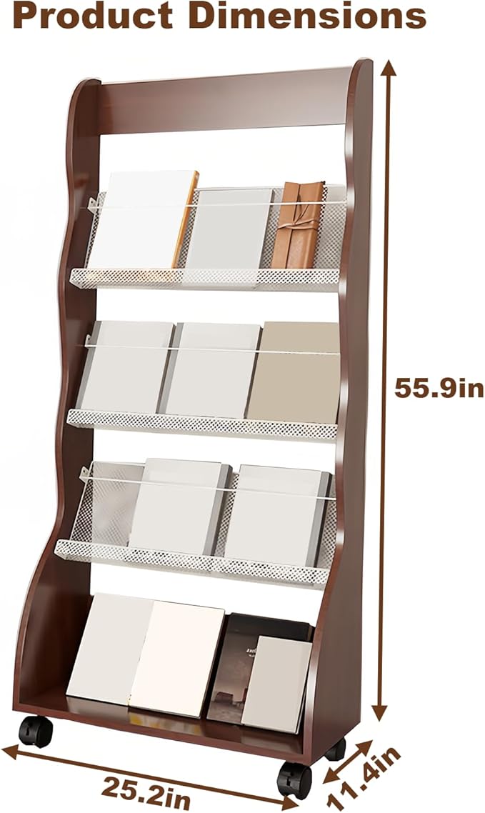 Brochure Display Rack,4 Layer Floor-Standing Magazine Rack,Literature Newspaper Catalog Display Holder With,Book Display Rack for Exhibitions, Shopping Malls, Hospitals, Offices,Family