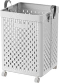 UAK Laundry Basket with Wheels, Collapsible Plastic Laundry Hamper with Handle, Foldable Laundry Basket Organizer for Laundry and Bathroom (Light Grey, XXXL)
