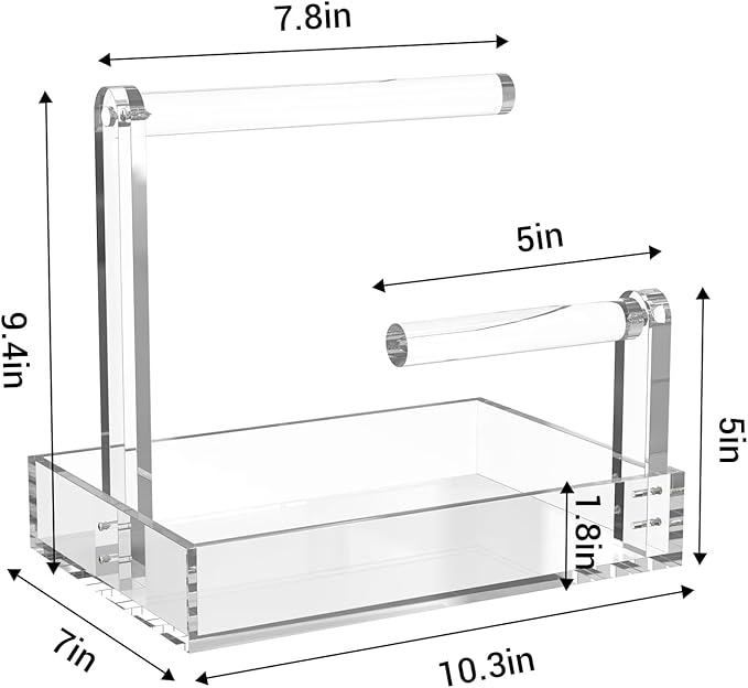 LUGUNU 2-Tier Bracelet Holder & Necklace Display Stand with Removable Trays, Acrylic Jewelry Organizers and Storage Box for Earrings, Rings, Watches, Vanity Tray for Dresser Countertop