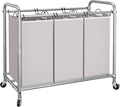 STORAGE MANIAC 3 Section Laundry Sorter, 35.6 Gal (135 L) Laundry Hamper Cart with Heavy Duty Rolling Lockable Wheels and Removable Bags, Clothes Organizer Basket Clothes Separator Hamper, Gray
