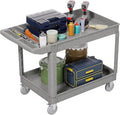 2 Tier Plastic Rolling Utility Cart on Wheels, Heavy Duty Tool Cart with Deep Shelves and 360° Swivel Wheels Holds up to 550 lbs, Service Cart for Warehouse,Garage, Cleaning (Gray-L)