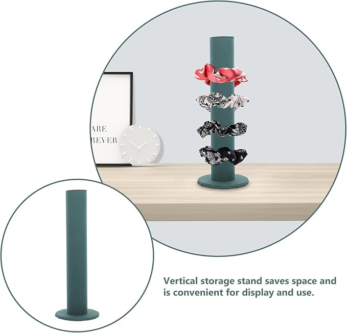 Velvet Vertical Hair Tie Organizer Tower Scrunchie Display Stand for Hair Bands and Jewelry Storage Band Holder Rack for Women Dark Green