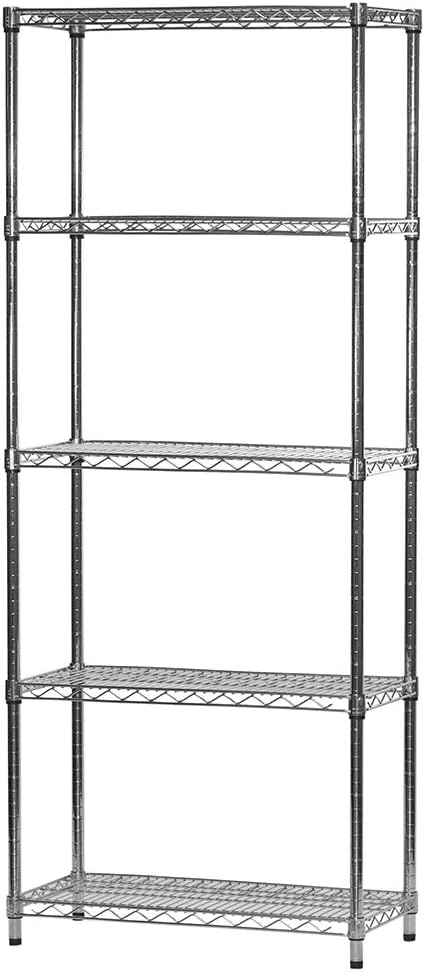 Shelving Inc. 14"d x 30" w x 96" h Chrome Wire Shelving with 5 Tier Shelves, Weight Capacity 800lbs Per Shelf