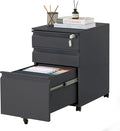 Garvee Mobile Filing Cabinet 3 Drawer,Under Desk File Cabinet with Lock & Anti-Tip Wheel, Metal Rolling Filing Cabinets for Home Office Organizer,a4/Letter/Legal Hanging File Folders