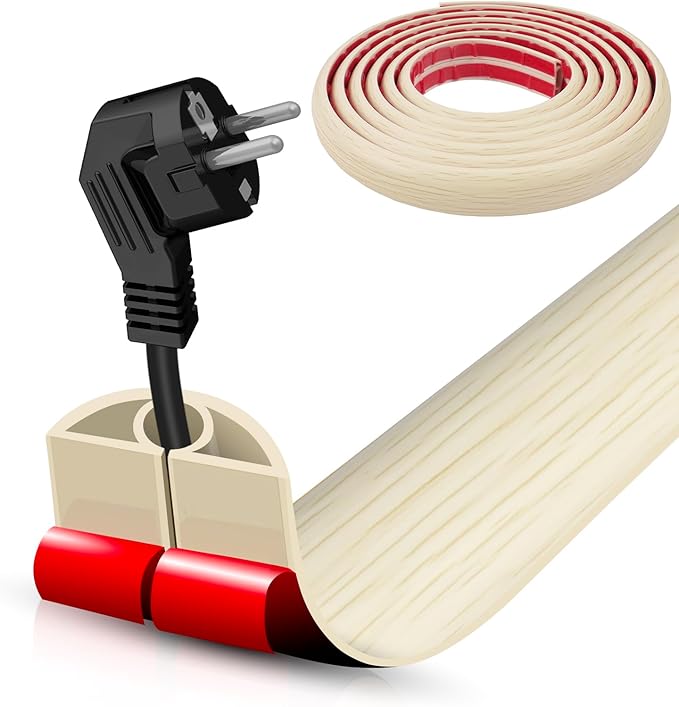 Floor Cord Cover Self Adhesive Cord Hider,10FT Cable Management, Extension Strip Protector for Wires, Prevent Cable Trips for Offices, Gyms, Exhibitions Cavity:0.3"(W) x 0.28"(H) Yellow Wood