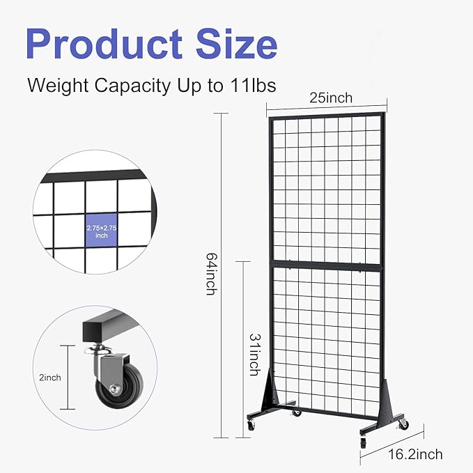 2-Pack 2'x5.5' Ft Gridwall Panel Display Stands 2'x5.5' Ft, Heavy Duty Floor Standing Retail Display Rack with Triangle Base for Retail Art Show