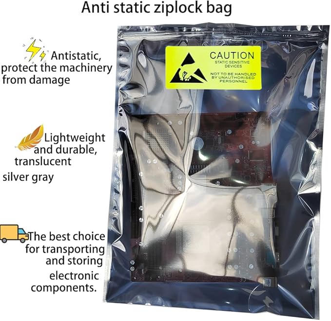 10pcs 11.8x15.7in/30x40cm Large Anti Static Bags with 10pcs Stickers, Premium Resealable Antistatic Bag,ESD Bags for Computer Electronic Devices Motherboard Anti Static