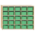 Contender 25 Trays Birch Hardwood Shelving Unit with Lime Green Bins, Kindergarten, Home-School, Daycare Organizer for Toys, Puzzles, Art and Craft Supplies