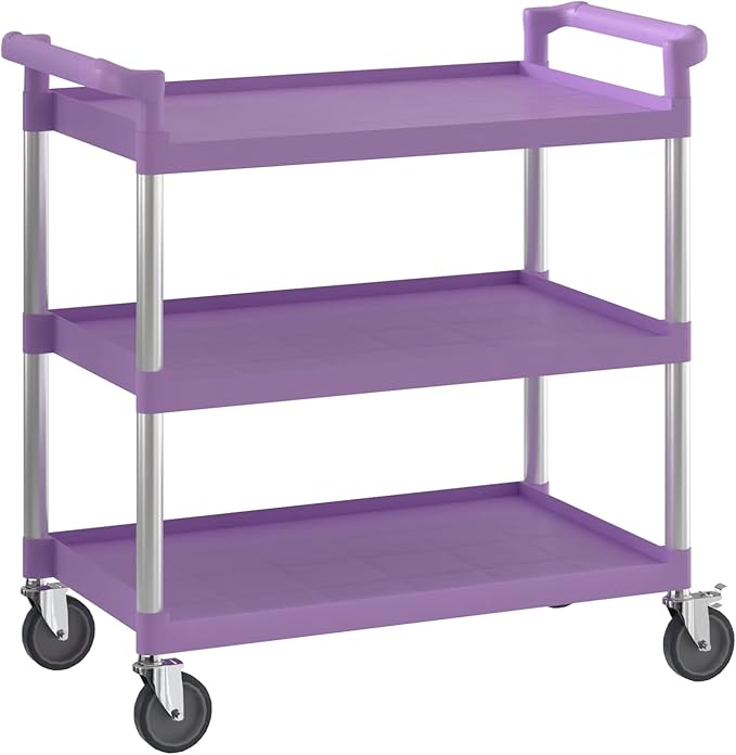 Purple Utility/Bussing Cart with Three Shelves - 42" x 20"