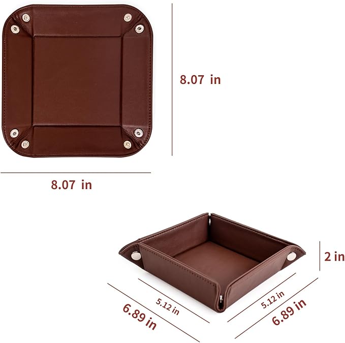 PU Leather Valet Tray for Mens and Women Catchall Tray for Keys,Watch,Jewelry Small Nightstand Bedside and Entry Table Tray Gift for Dad Husband (Brown)
