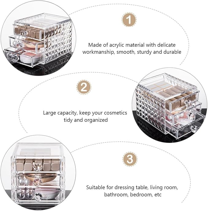 Clear Acrylic Makeup Organizer Drawer Cosmetic Storage Case for Lipsticks Skincare Desktop Organizer with Large Capacity Transparent Holder