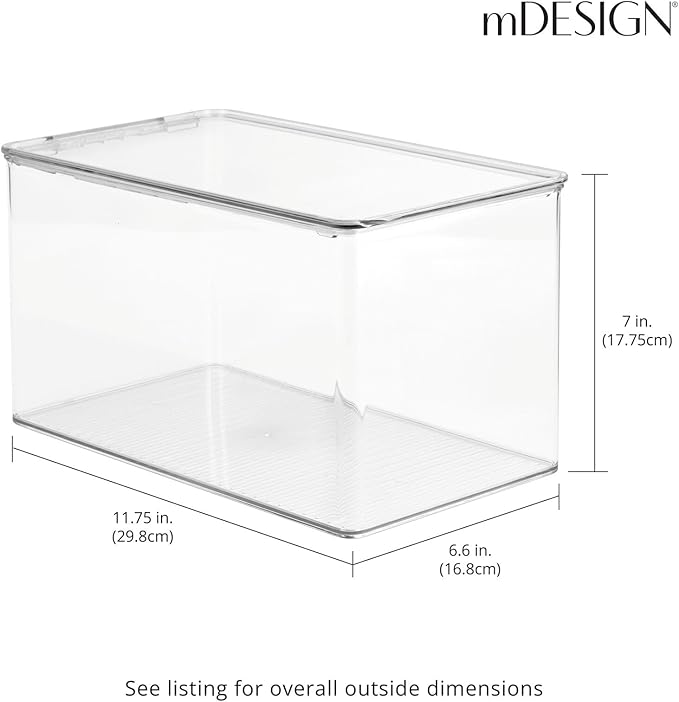 mDesign Plastic Stackable Toy Storage Bin Container Box, Hinge Lid for Organizing Living Room, Play Room, Bedroom, Nursery, Hold Blocks, Puzzles, Books, Lumiere Collection, Clear