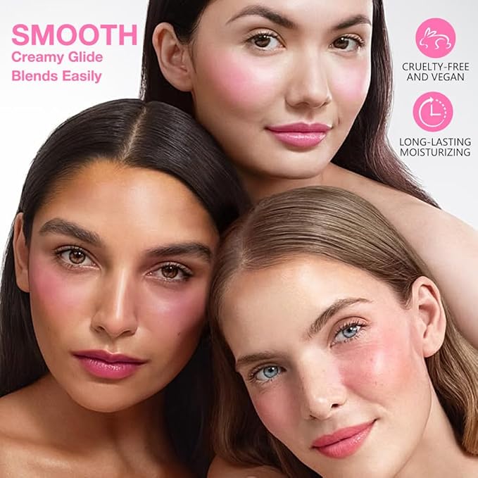 evpct 2In1 Blush Contour Multiuse Makeup Stick, Beachy Pink & Nude Creamy Butter Blush Bronzer Contour Multiuse Stick for Cheeks Lips Eyes Faces, Ultra-Creamy Radiant Finish, Vegan & Cruelty-Free