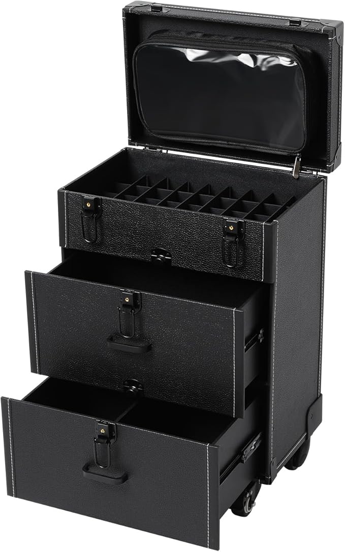 Professional Rolling Makeup Case, Large Cosmetic Trolley with Locks, Cosmetics Storage Organizer Make up Case with Universal Wheels for Make Up Nail Hairstylists