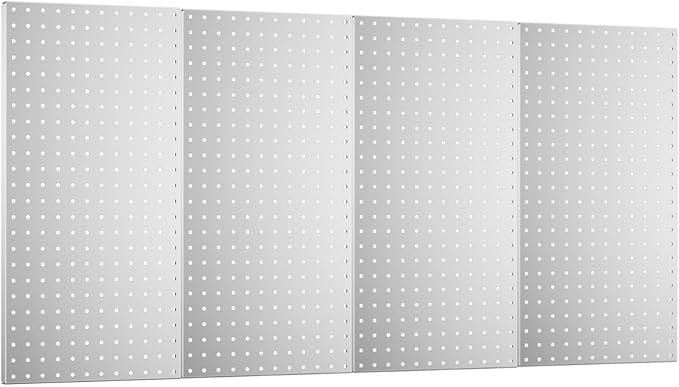 Pegboard Wall Organizer 4 PCS 24" x 12" Silvery Peg Board Metal Pegboard Panels for Garage Tool Storage