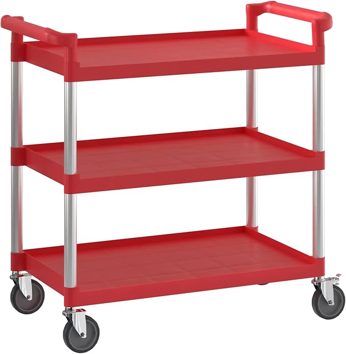 Red Utility/Bussing Cart with Three Shelves - 42" x 20"