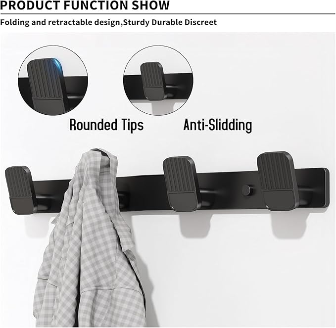 Coat Rack Wall Mount Coat Hooks - Black Hook Rack Wall Mount with 4 Hooks Aluminum Wall Rack Hooks for Hanging Coat Hat Bag Towel Hanger Rustproof Coat Holder
