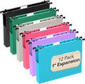 Plastic Hanging File Folders 1 Inch Expansion Letter Size,12 Pack Reinforced Heavy Duty Hang Folder with Tabs,Colored Expandable Hanging Files with Side,File Cabinet Folders for Bulky Files