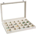 Wudygirl Jewelry Organizer Earring Holder Jewelry Tray with Lid Velvet Jewelry Box Jewelry Display Case Bracelet Earrings Ring Holder for Women Dresser (Beige 24 Grid Jewelry Tray)