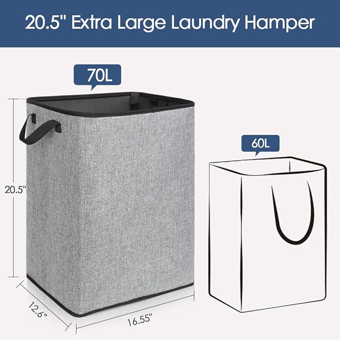 SNIGJAT Clothes Laundry Hamper for Bedroom, Lightweight Dirty Clothes College Hamper Collapsible for Small Space, Sturdy Laundry Basket with Handles for Bathroom Closet, 70 L