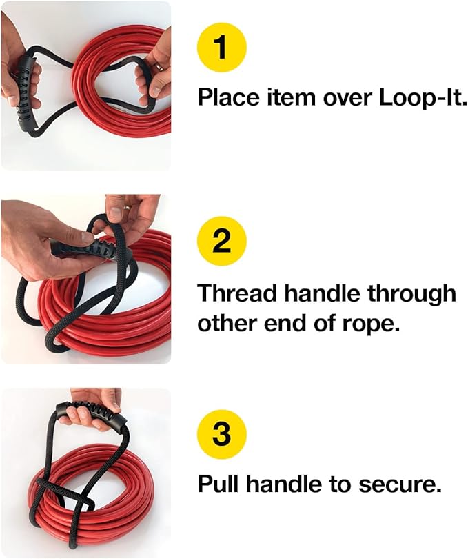 Loop-It Storage Straps by Wrap-It Storage - 24-inch (3-Pack) Black - Extension Cord Organizer, Vacuum Hose Holder, Shop Storage, Air or Water Hose Organizer for your Home, Garage, Boat, RV and More