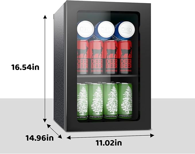 24 Can Mini Fridge - 0.9 Cu.Ft Beverage Refrigerator with Reversible for Soda Wine Beer, Adjustable Temperature Control for Home Office Bar, Black(40-61 ℉)
