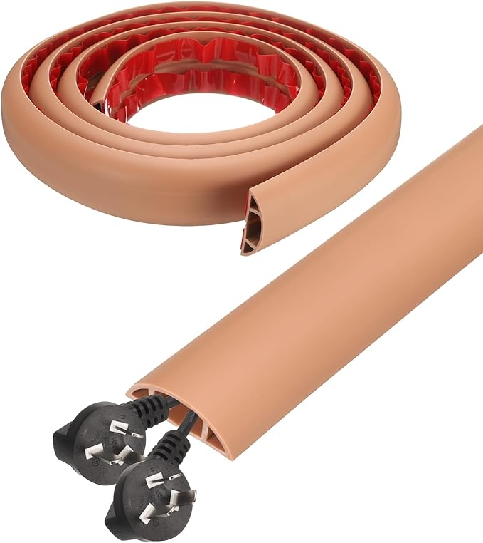 HARFINGTON 6ft Cord Cover Floor W0.6 x H0.33 Inner Channel PVC Hide Extension Cable Floor Wire Hider Wire Covers Protector for Prevent Cable Trips Cables Management, Brown